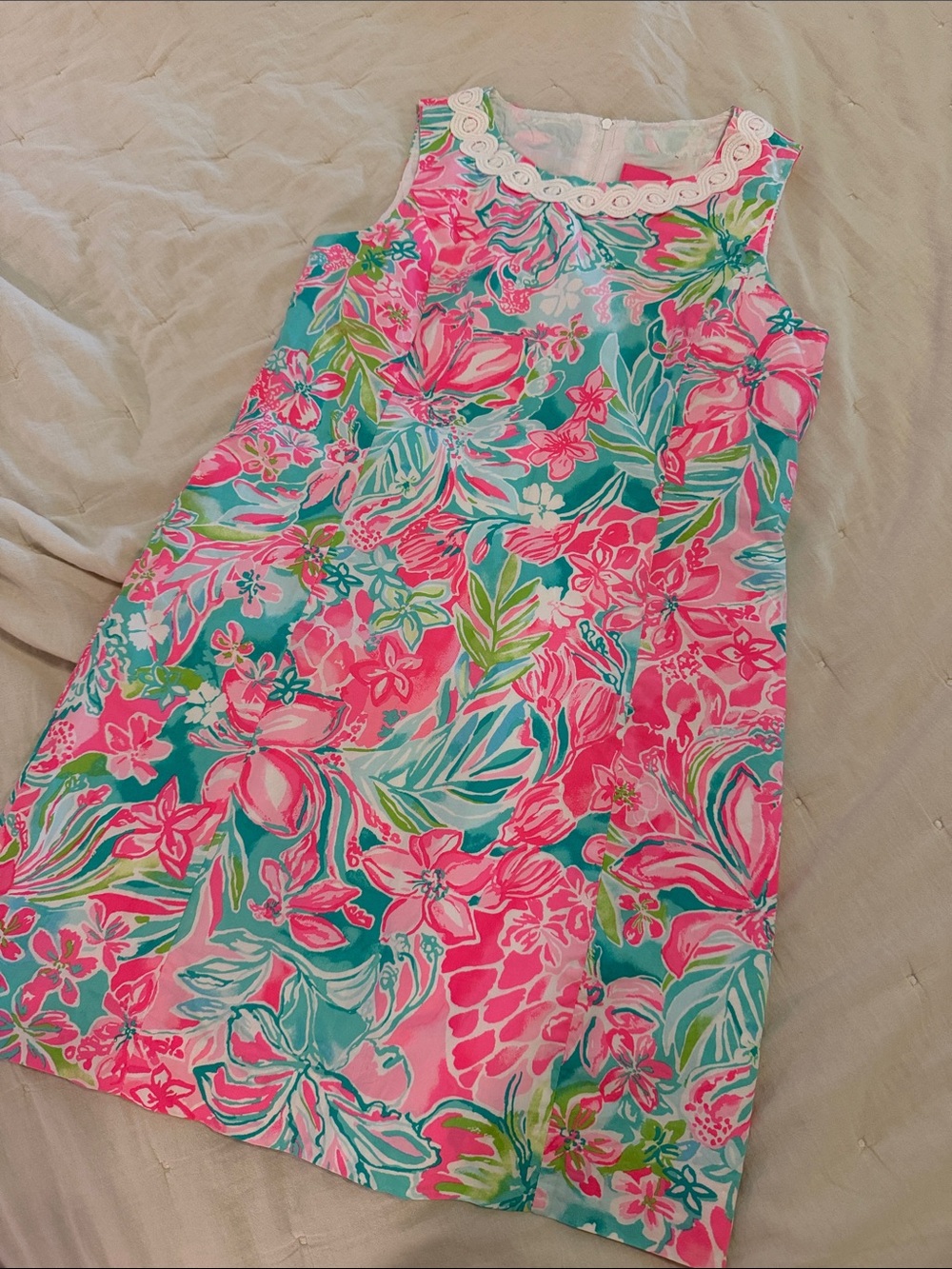 Lilly Pulitzer Pink & Teal Floral Sleeveless Dress with Scallop Neckline